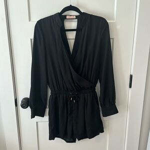 Black romper with drawstring waist